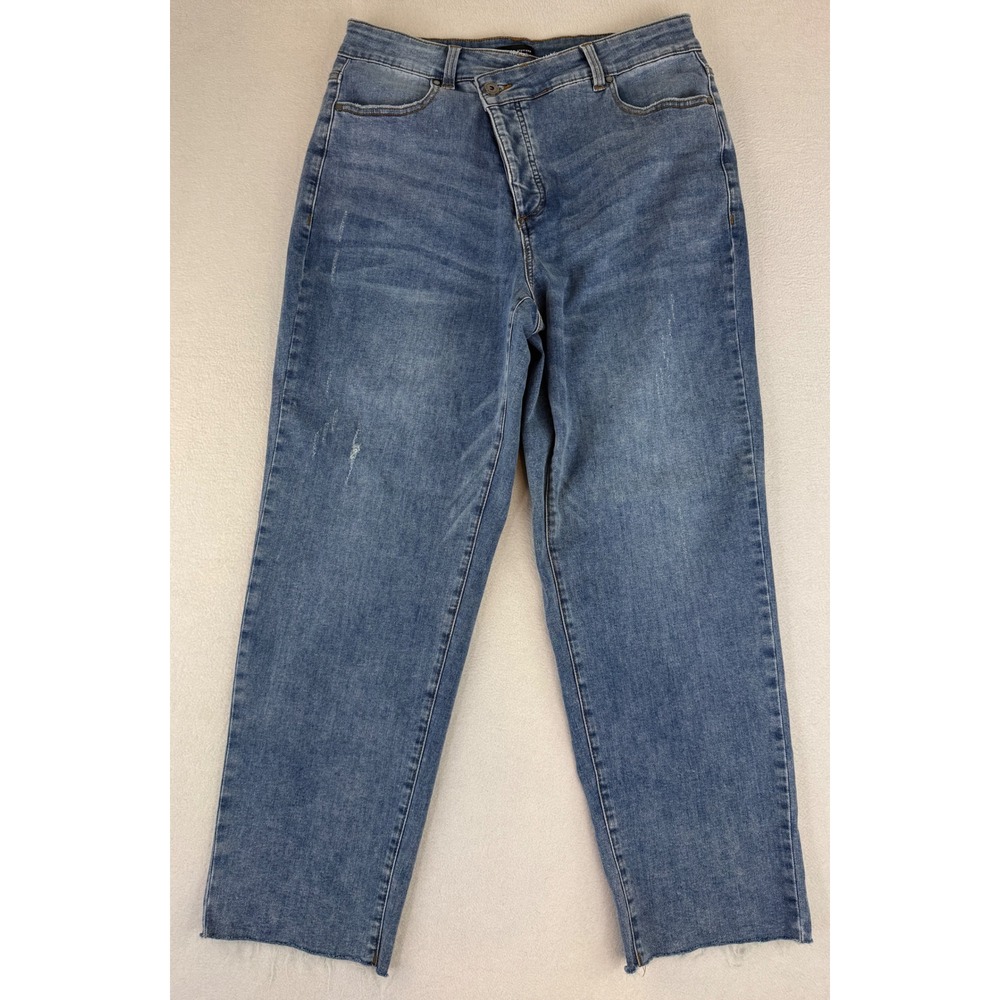 Universal‎ Standard Jeans Womens 10 Blue Asymmetrical Crossover Fly Straight Leg